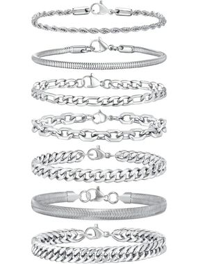 Sturdy Stainless Steel Cuban Link Chain Bracelet Set for Men & Women, 5/7 Pcs